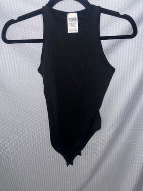 PINK Victoria's Secret Black High Neck Open Back Sleepwear Bodysuit Size S